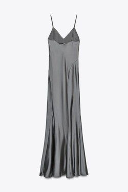 ZARA ДЛИННОЕ АТЛАСНОЕ ПЛАТЬЕ, УГОЛЬНЫЙ