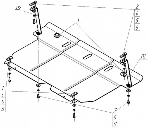 Защита картера Двигателя, КПП. 2 мм, Сталь. для Toyota Yaris 2005-2009 MOTODOR.02527