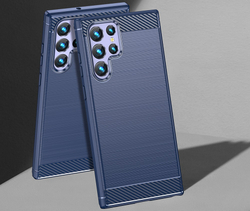 Защитный чехол синего цвета для смартфона Samsung Galaxy S23 Ultra, серия Carbon (дизайн в стиле карбон) от Caseport