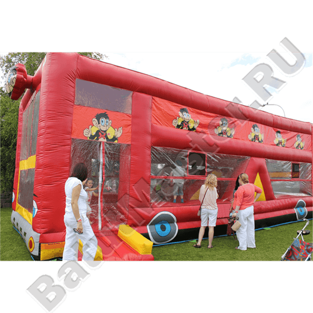 Коммерческий надувной батут "Школьный автобус" с крышей