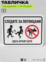 Табличка "Следите за питомцами, здесь играют дети" на дверь и забор, для двора, дома, подъезда, 40х30 см, Silver Plane x Айдентика Технолоджи