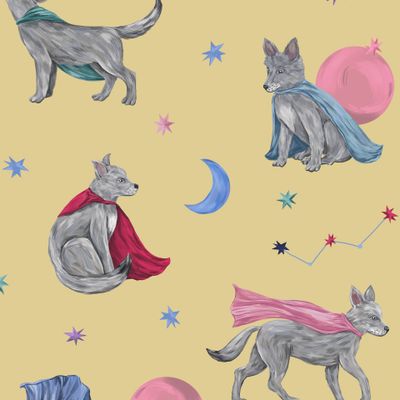 Волчата на желтом фоне