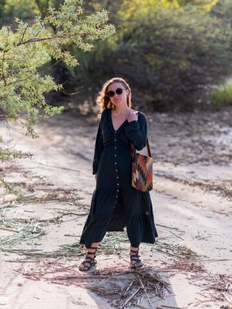 Бохо платье с вышивкой (темно-синий)