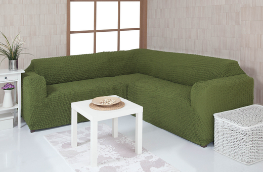 Чехол на угловой диван без оборки универсальный, цвет Зеленый