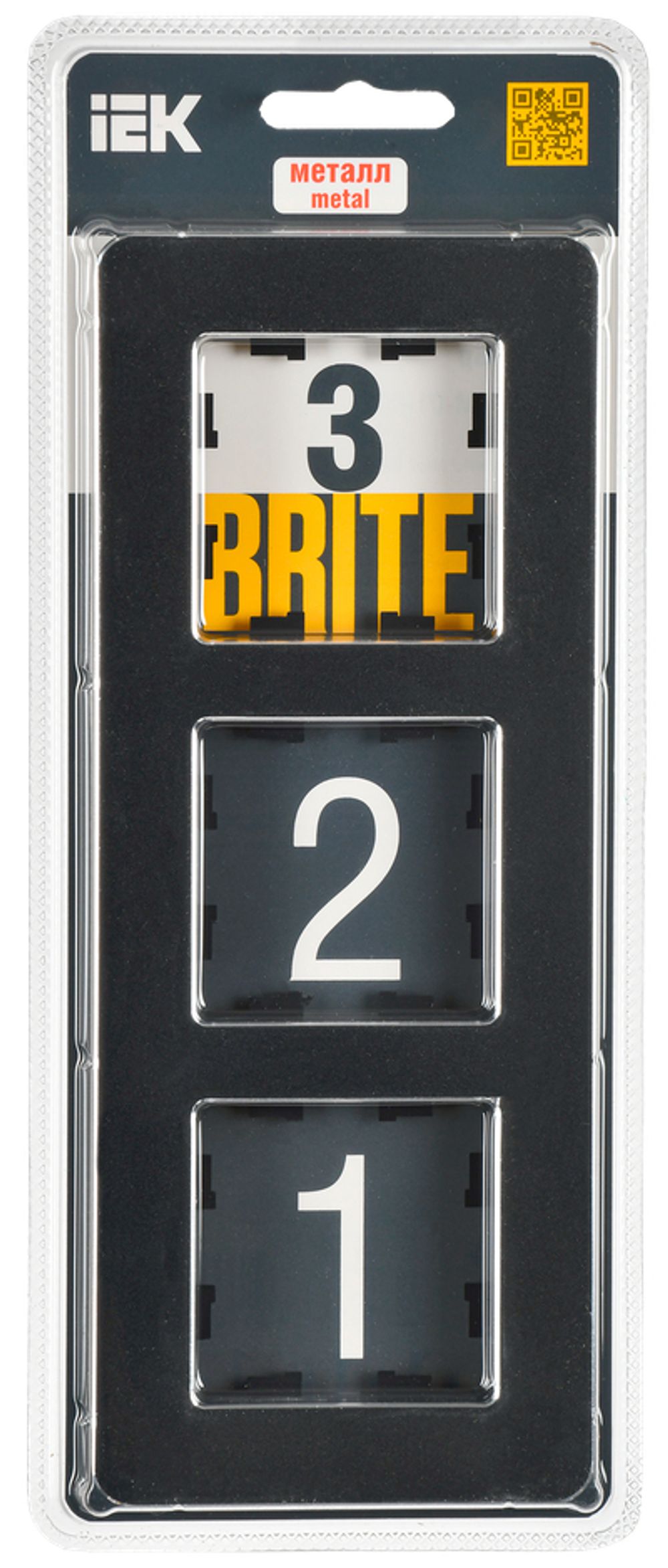 BRITE Рамка 3-местная РУ-3-1-Бр металл черный RE IEK