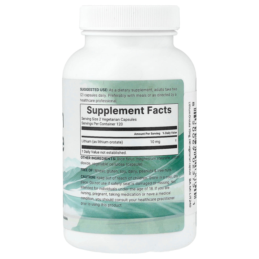 Micro Ingredients, оротат лития, 240 вегетарианских капсул (5 мг в 1 капсуле)