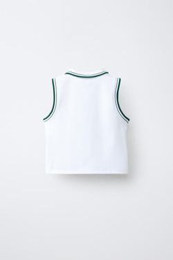 ZARA ФУТБОЛКА ПОЛО С КОНТРАСТНОЙ НАДПИСЬЮ, БЕЛЫЙ