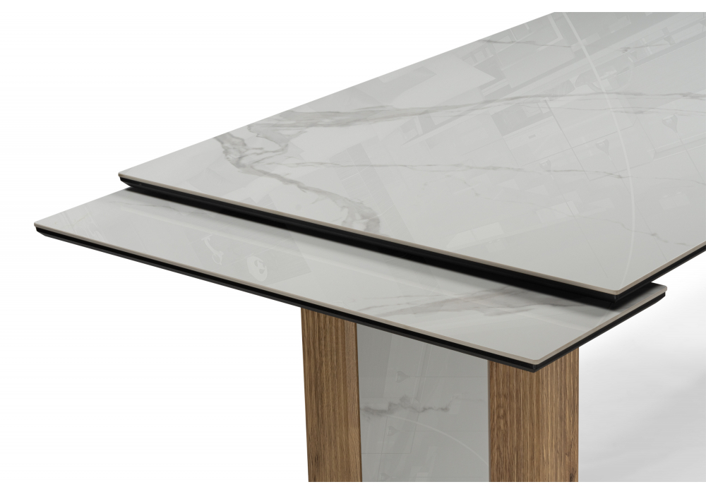 Керамический стол Woodville Бернардо 180x90 statuario titan gloss, дуб монтана