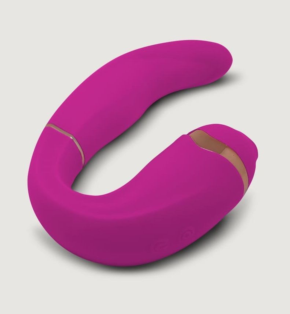 Ярко-розовый вибромассажёр зоны G с вакуумным клиторальным стимулятором My G - 17,4 см. (Цвет: ярко-розовый)