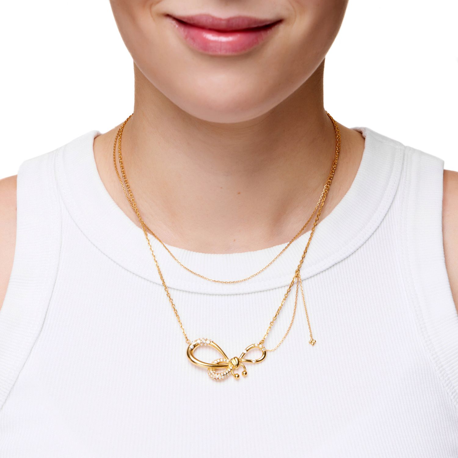Колье Crystal Pierced Bow Necklace - Gold