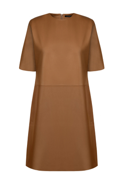 Бежевое кожаное платье