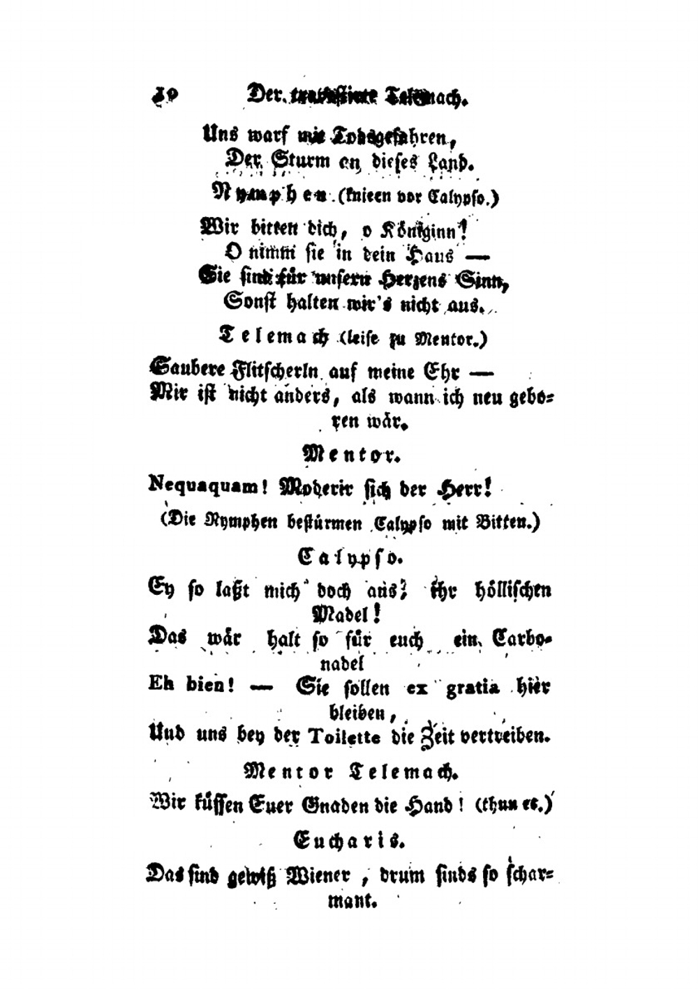 Der Travestirte Telemach. Theil 1. Eine Karrikatur in Knittelreimen Mit Gesang in Drei Aufzügen | Joachim Perinet