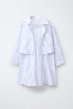 ZARA КОМПЛЕКТ ИЗ ПЛАТЬЯ И УКОРОЧЕННОЙ РУБАШКИ В ПОЛОСКУ, ЖЕЛТОВАТО-БЕЛЫЙ