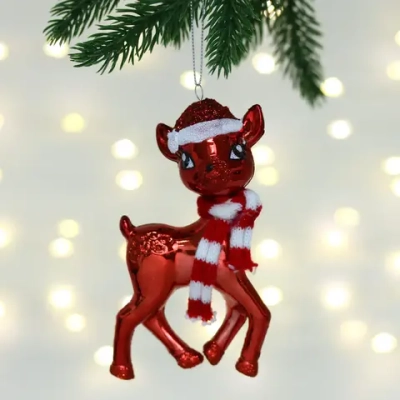 Елочная игрушка «Оленёнок в шапочке» 7*4*13 см, Красный
