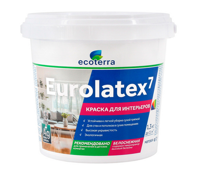 Краска ВД-АК 2180 интерьерная 1,3кг Eurolatex Белоснежная Ecoterra