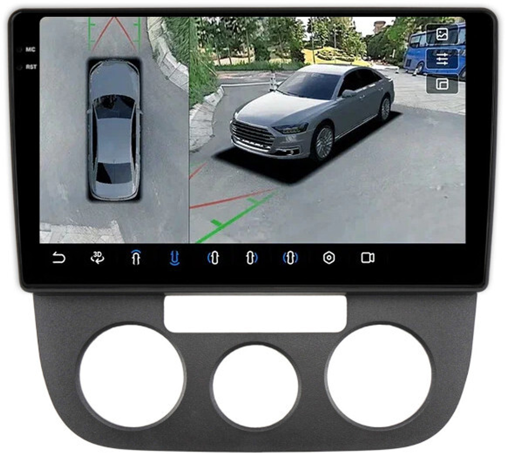 Магнитола Volkswagen Jetta 5 2005-2010 (кондиционер) - FarCar BX3226M-360 монитор 10.36" 2K QLED на Android 13, 6Гб+128Гб, CarPlay, 4G SIM-слот, 4 камеры в комплекте