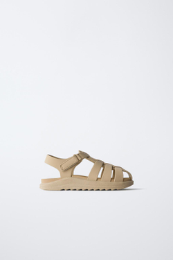 ZARA ПРОРЕЗИНЕННЫЕ САНДАЛИИ С РЕМЕШКАМИ, ПЕСОЧНО-КОРИЧНЕВЫЙ