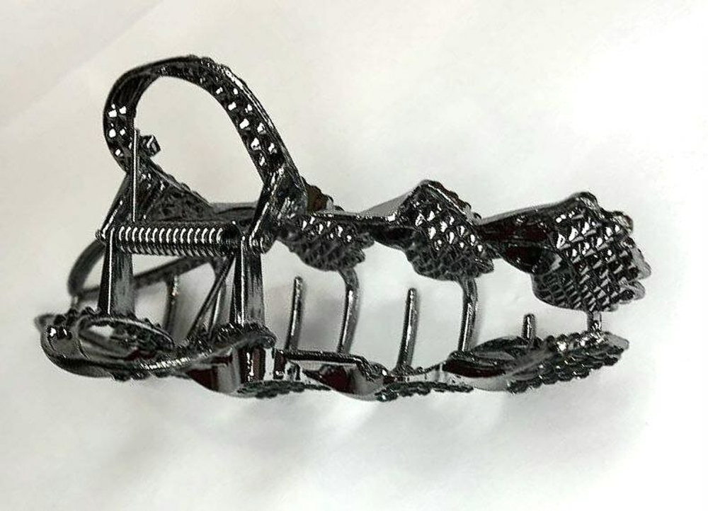 Заколка-краб. Букет из цветов со стразами. Металл. Усиленная. Цвет черный