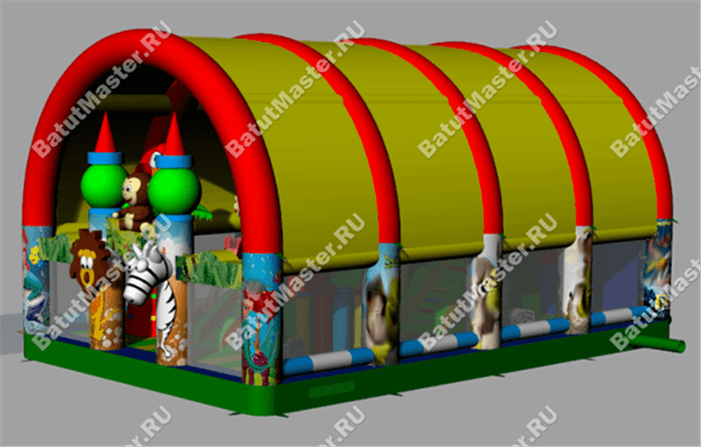 Коммерческий надувной батут "Зверята с крышей 2" 11*8*6 м