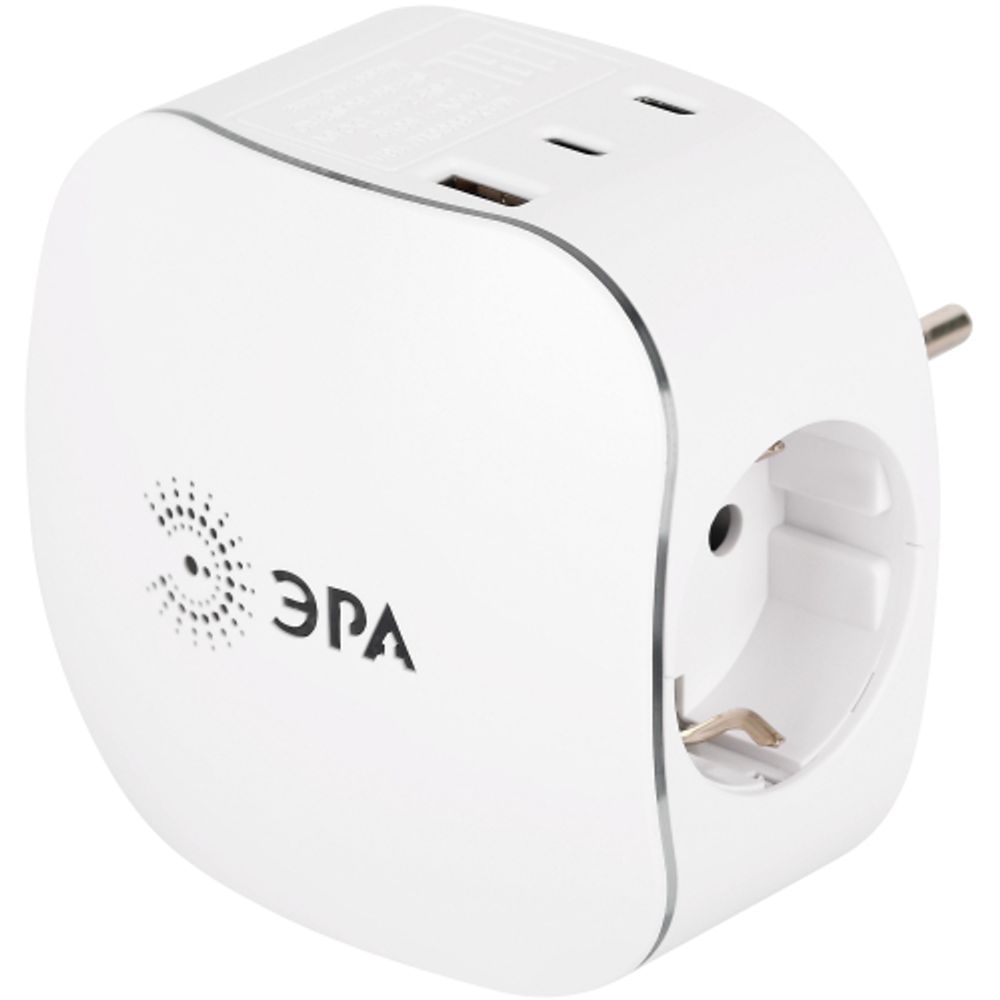 Разветвитель электрический ЭРА SP-3e-3USBAC-W на 3 розетки + 3 USB A+C с заземлением со шторками 16А белый | Тройники