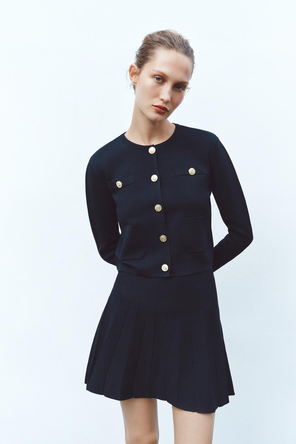 ZARA КАРДИГАН С ЗОЛОТИСТЫМИ ПУГОВИЦАМИ, МОРСКОЙ СИНИЙ