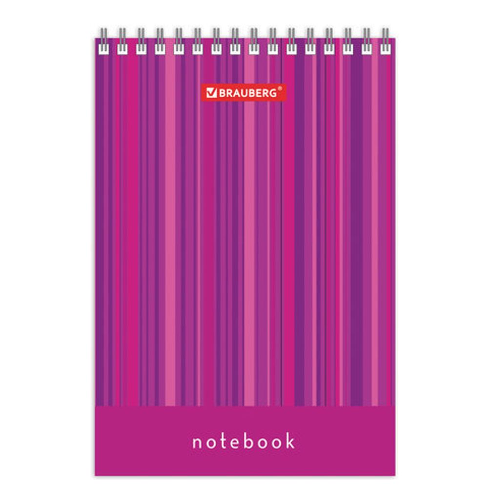 Блокнот МАЛЫЙ ФОРМАТ (97х145 мм) А6, 40 л., гребень, картон, клетка, BRAUBERG, "Полоски", 129822