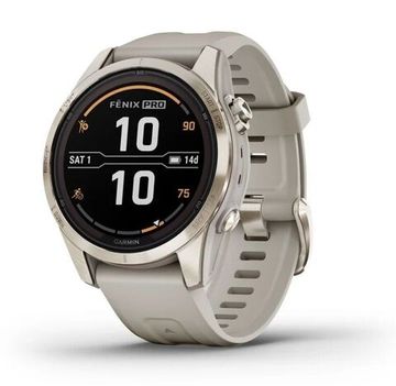 Умные часы Garmin Fenix 7S Pro Sapphire Solar 42 мм, золотистый корпус со светло-песочным ремешком
