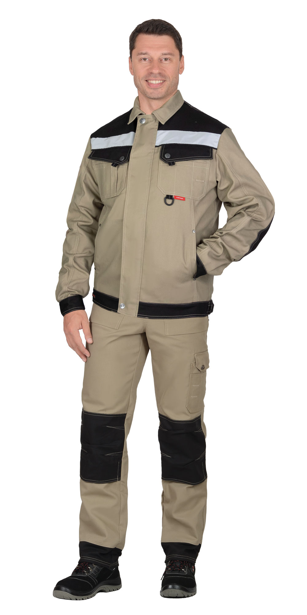 Куртка СИРИУС-ВЕСТ-ВОРК короткая, бежевая с черным и СОП