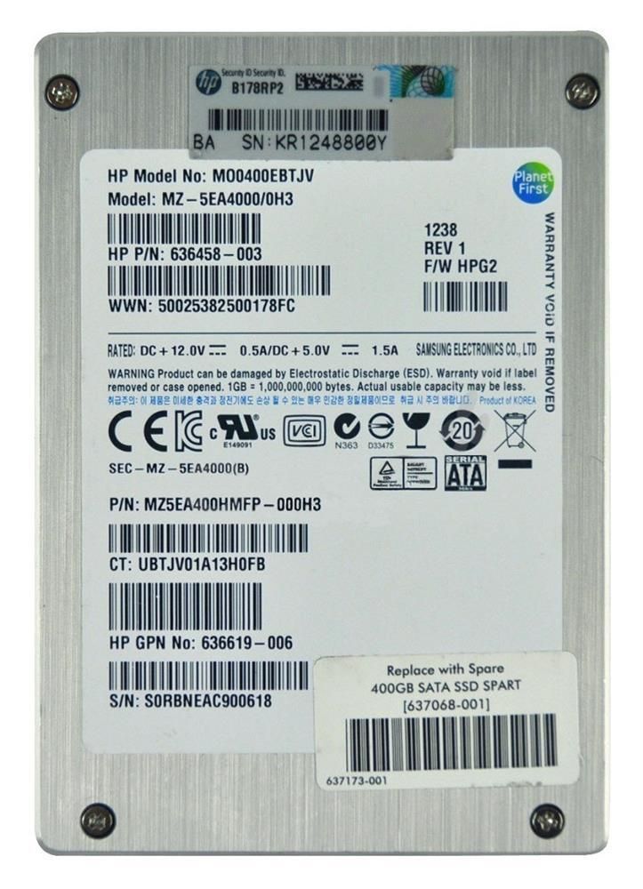 Жесткий диск HP 400GB 3G SATA MLC SFF 2.5&quot; N SSD 636619-006