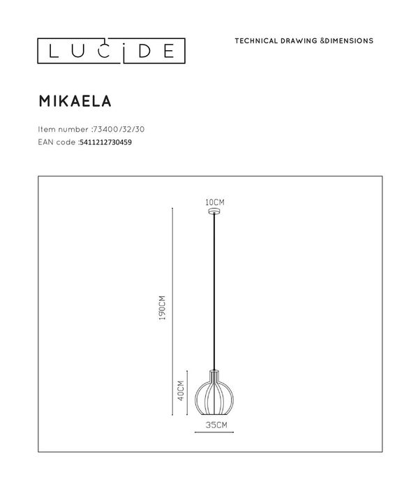 Подвесной светильник Lucide Mikaela 73400/32/30