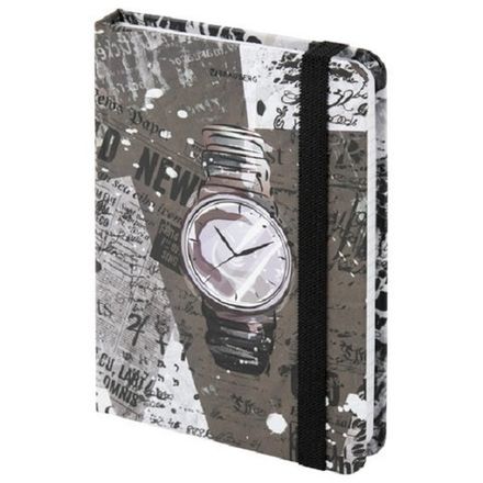 Записная книжка А6, 96л, обл. картон., Brauberg Часы, на резинке