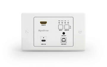 Wyrestorm SW-120-TX3-UK - настенный HDBaseT 3.0 передатчик HDMI2.0 по витой паре до 100 м (4К@60 4:4:4). Поддержка USB-C (питание до 60 Вт) HDCP2.3, USB, де-эмбендинг аудио, PoH (2 напр.). Управление: RS-232. Для английского подрозетника.