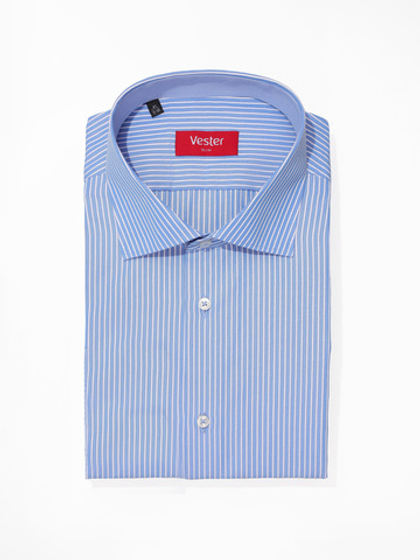 Сорочка мужская VESTER короткий рукав, цвет голубой в полоску, хлопок/пэ 86014 30
