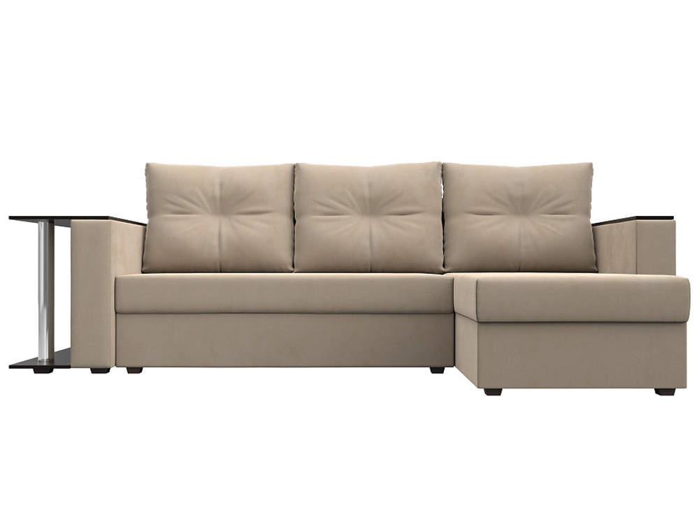 Диван угловой Атланта со столом правый угол, Бежевый, Велюр, 112492