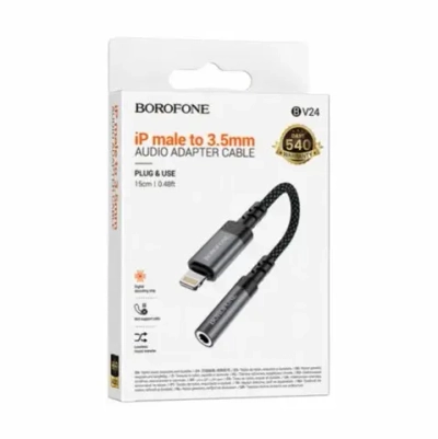 Адаптер-переходник Borofone BV24 Lightning(m) - 3.5 Jack(f) серый металл