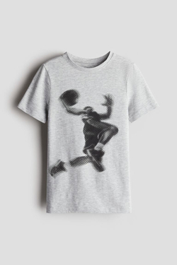 H&M Футболка из хлопкового трикотажа с принтом, серый