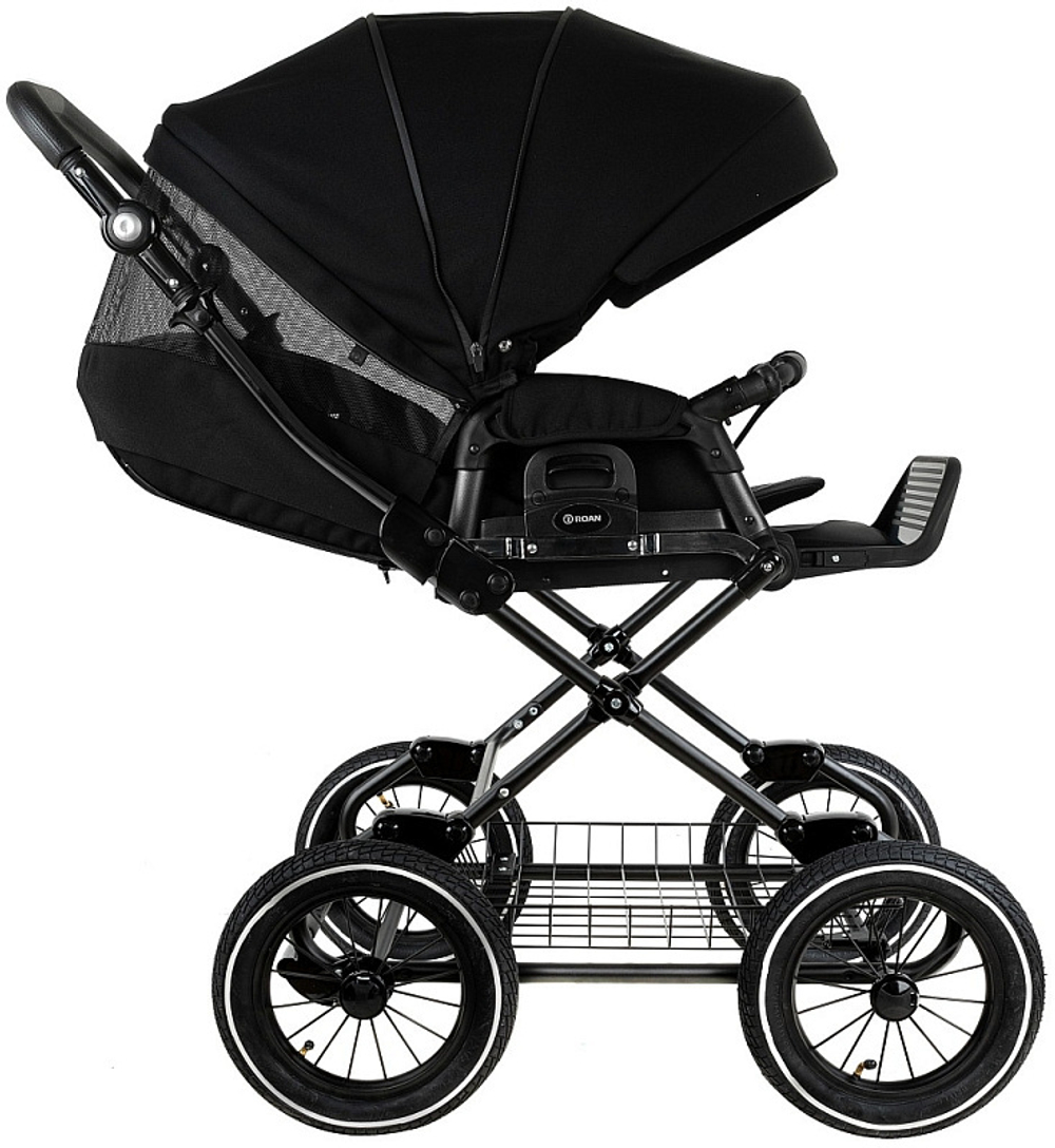 Детская коляска Roan Bass Next Classic d12 2.0 3 в 1 с автокреслом Tutis Elo Lux EduSky Black BNC/85/2 Caviar/Black/руч.Cappuccino