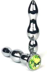 Серебристая удлиненная анальная пробка-ёлочка с лаймовым кристаллом - 12 см. (Цвет: лаймовый)