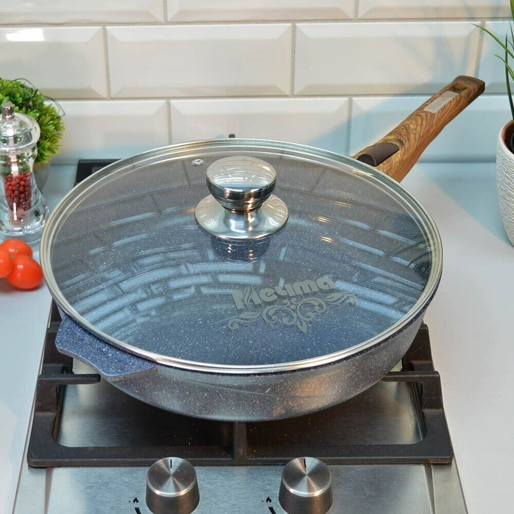 Сковорода 28см Premium blue со съемной ручкой и стеклянной крышкой