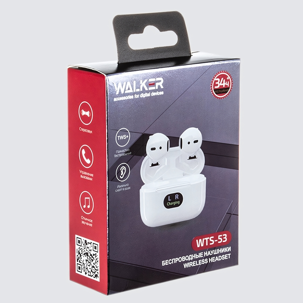 Наушники WALKER WTS-53, сенсорное управление, белые
