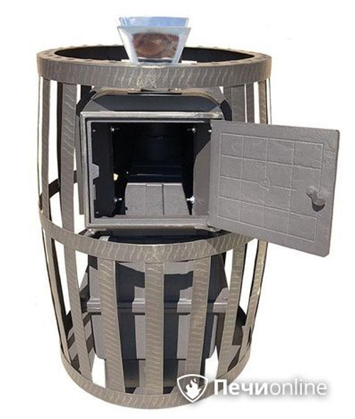 Печь для бани Березка Воевода 20 с закрытой каменкой кожух сетка дверь со стеклом чугун