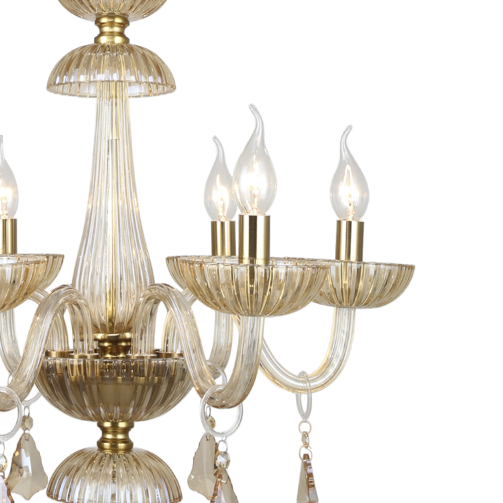 Люстра подвесная 6x40Вт Е14, металл/стекло/хрусталь, золото/янтарный