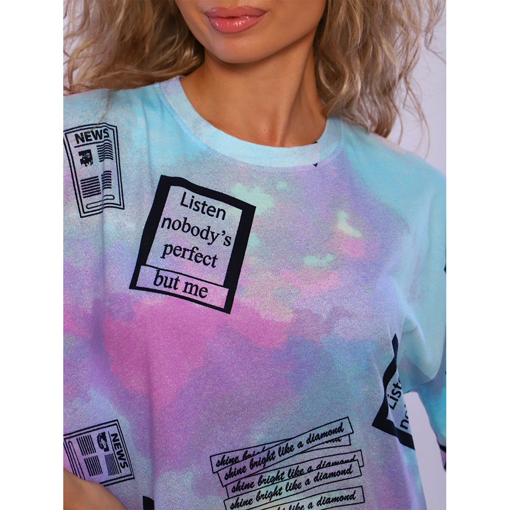 Платье трикотажное футболка с разрезами миди 116-266/фиолетовый-омбре