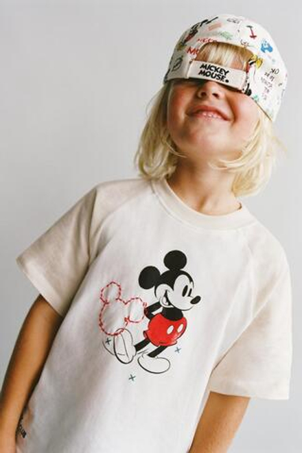 ZARA ФУТБОЛКА С РУКАВАМИ РЕГЛАН И ПРИНТОМ MICKEY MOUSE © DISNEY, ЭКРЮ