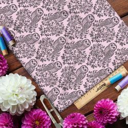 Ткань лён резные эскизы сов на ветках