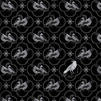 Платок каре 90*90см, БЕЛАЯ ВОРОНА на чёрном