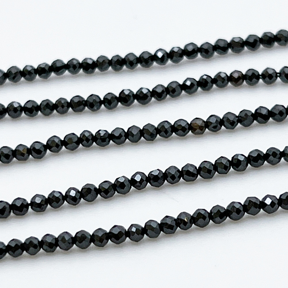 Фианит (кубический цирконий), цвет черный, размер 2 мм, цена за нить около 195 шт (38 см)