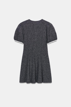 ZARA МИНИ-ПЛАТЬЕ С БАНТОМ, ТЕМНО-СИНИЙ/БЕЛЫЙ