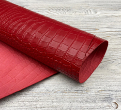 Крокодил цв. Красный / Capra Crocco Red, толщ. 0,7-0,9 мм, натуральная кожа козы