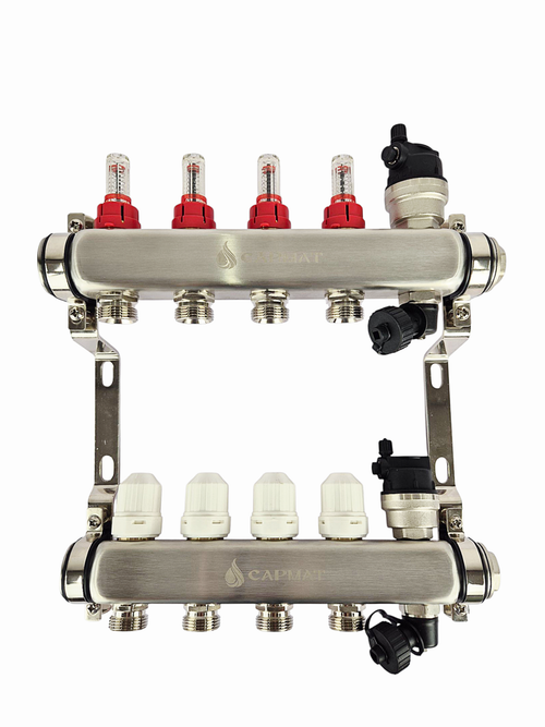 Коллекторная группа с расходомерами САРМАТ 1"x3/4" 4 вых. нерж с в /о SS2200 (CN)
